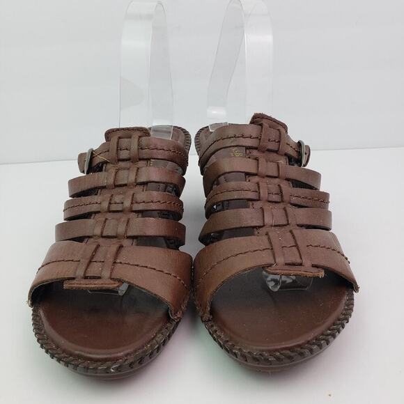 St Johns Bay Carmelita Womens Size 10 Brown Leather Slip On Slide Wedge Sandals - Picture 5 of 10